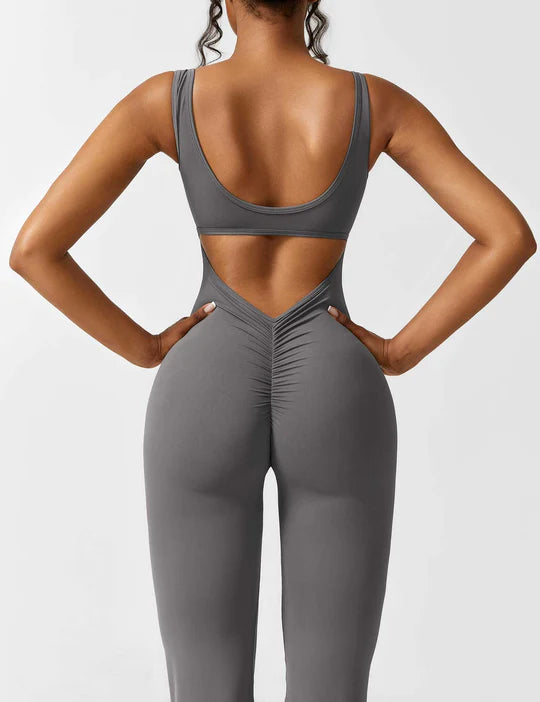 BlendApparel V-Waist Flare-Leg Jumpsuit