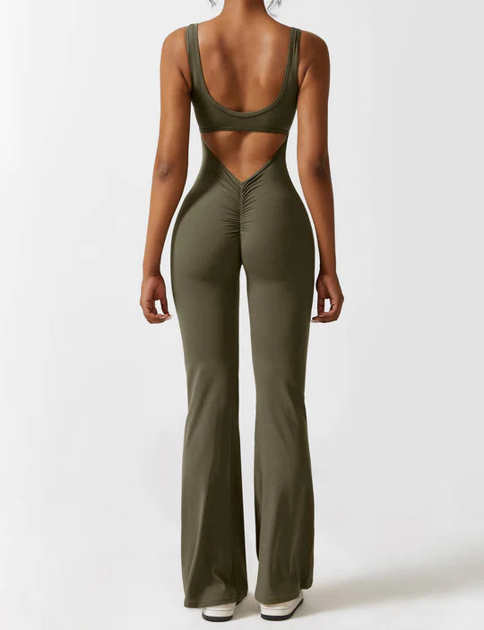 BlendApparel V-Waist Flare-Leg Jumpsuit