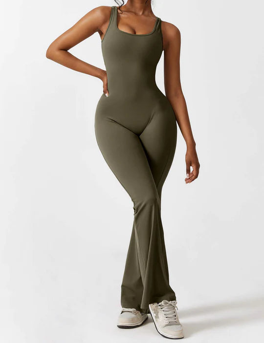 BlendApparel V-Waist Flare-Leg Jumpsuit