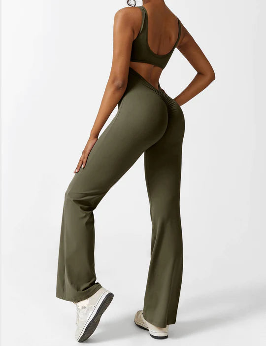 BlendApparel V-Waist Flare-Leg Jumpsuit
