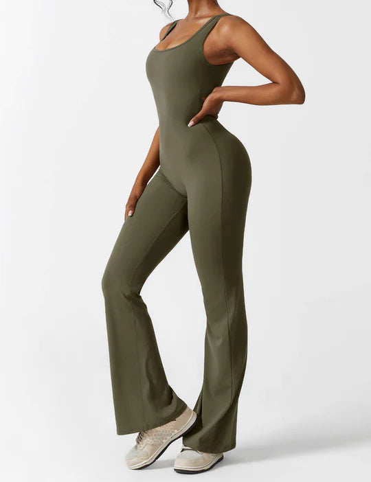 BlendApparel V-Waist Flare-Leg Jumpsuit