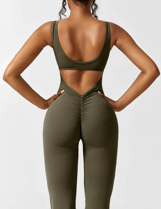BlendApparel V-Waist Flare-Leg Jumpsuit