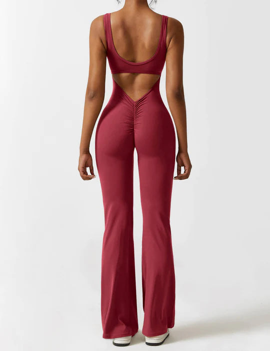 BlendApparel V-Waist Flare-Leg Jumpsuit