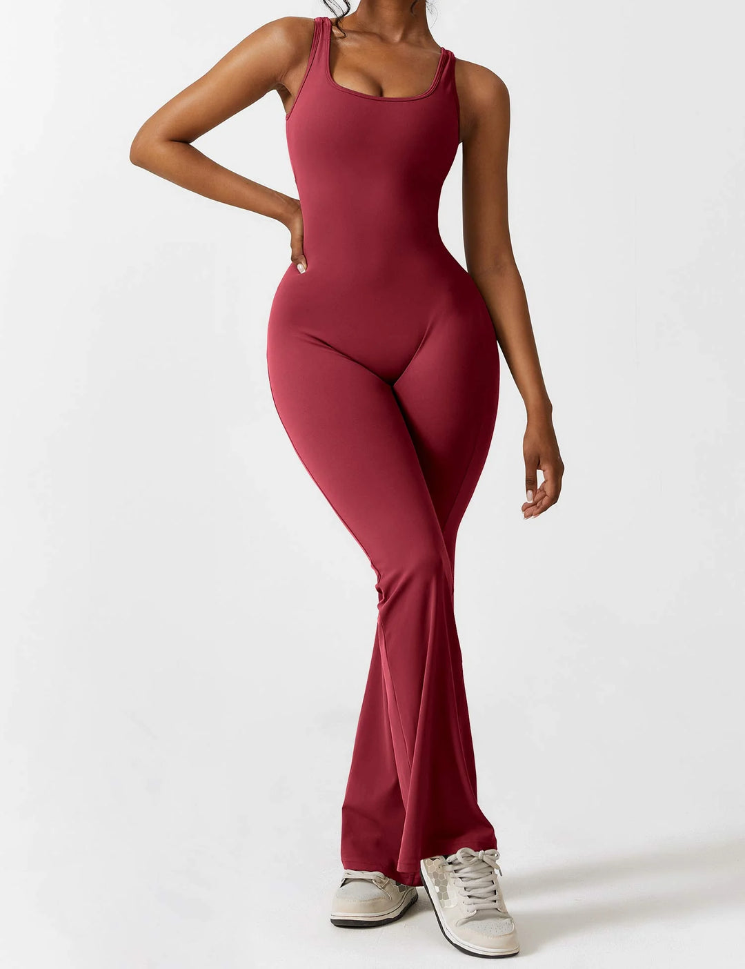BlendApparel V-Waist Flare-Leg Jumpsuit
