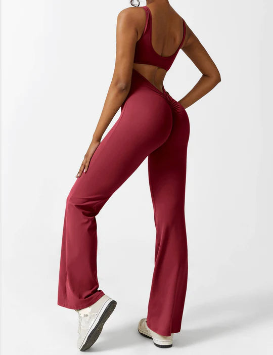 BlendApparel V-Waist Flare-Leg Jumpsuit
