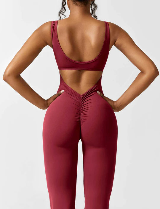 BlendApparel V-Waist Flare-Leg Jumpsuit